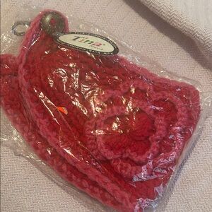 Red Knit Headwrap with Floral Design